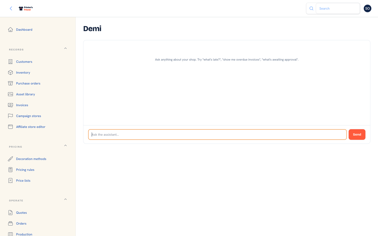 Demi assistant screen answering a question about shop data